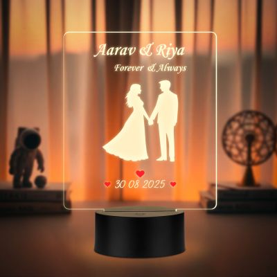 Personalized Couple Name LED Night Lamp Custom with Name & Date Unique Gift for Anniversary, Wedding, Marriage, Valentine Day, Birthday Warm White Light (Forever & Always)